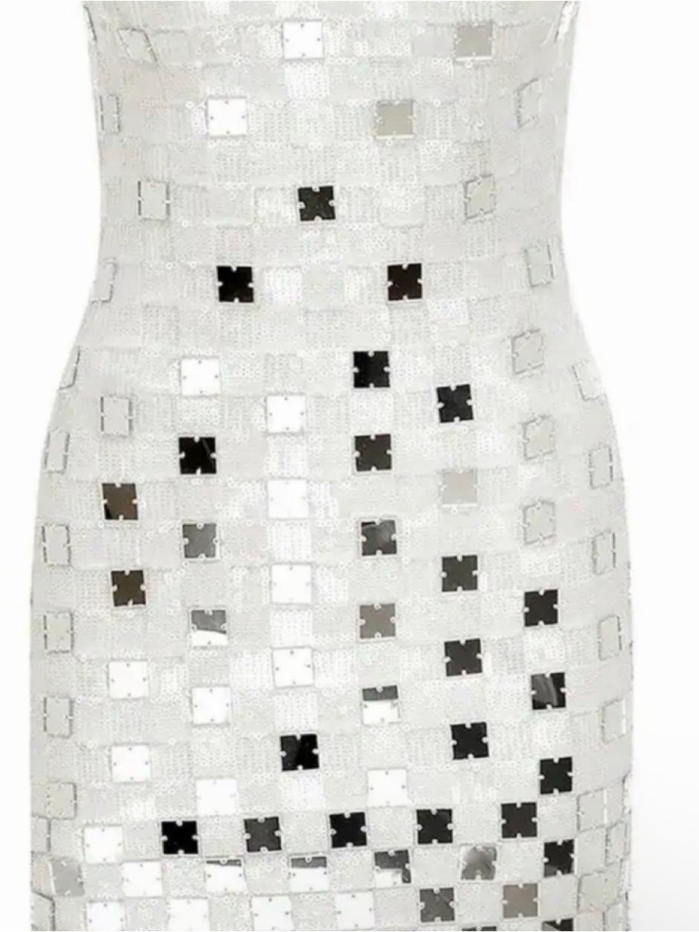 ILA. White Sequin Square-Pattern Strapless Dress